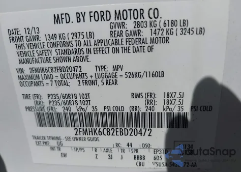 2014 Ford Flex Sel z USA, uszkodzony, nr VIN 2FMHK6C82EBD20472